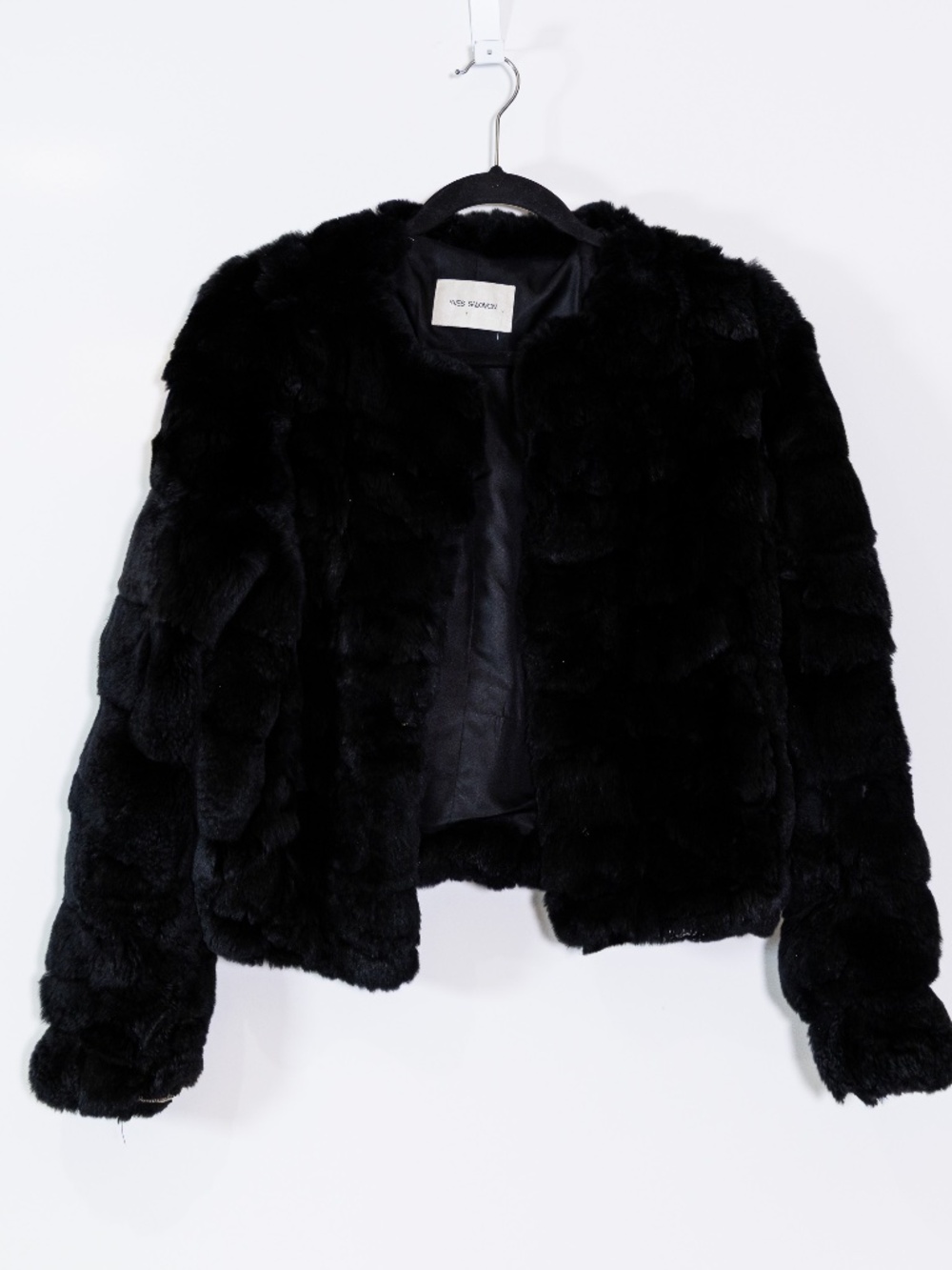 Yves Salomon Genuine Rex Rabbit Band Fur Silk Lined Black Jacket Small